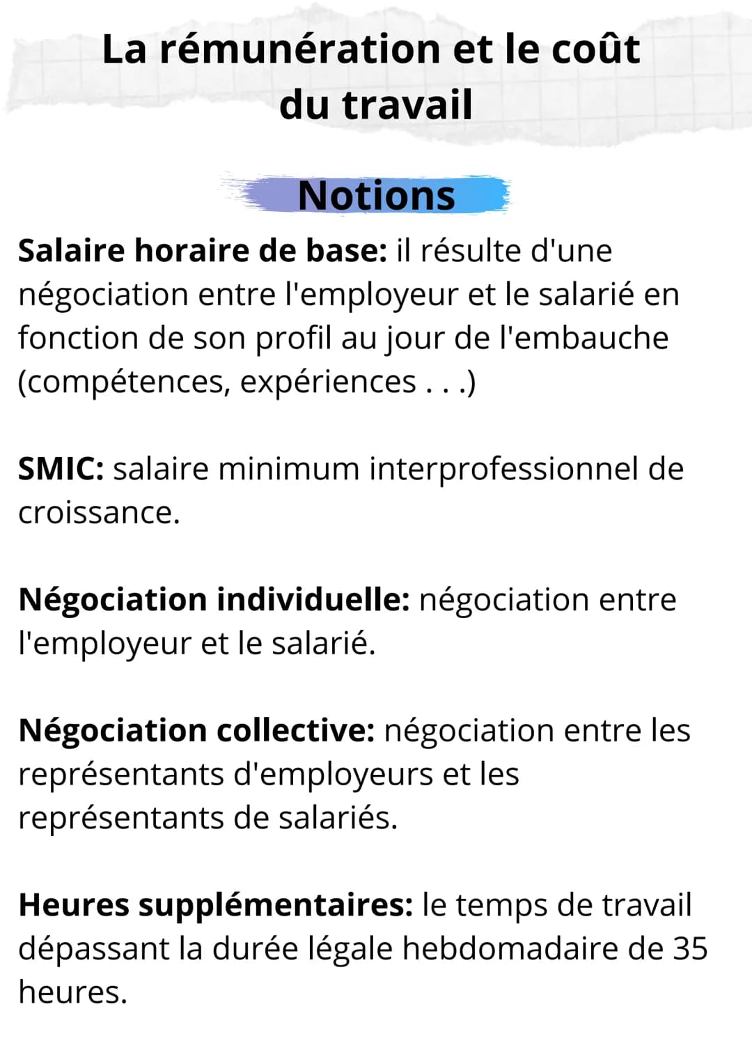 Sciences de Gestion et du
Numérique
Notions et Formules # La rémunération et le coût
du travail

## Notions

Salaire horaire de base: il rés