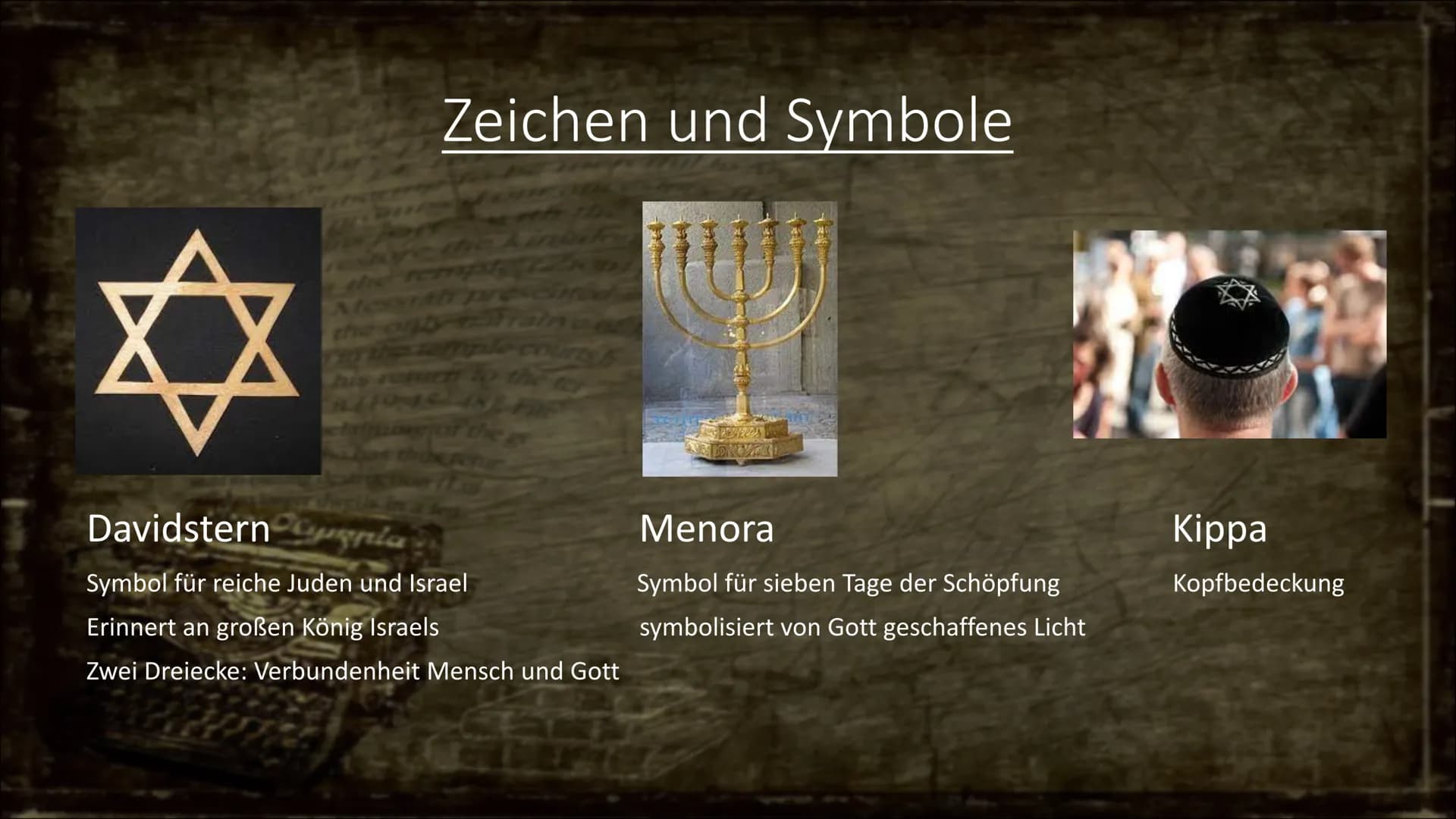 # Das Judentum # Gliederung

Allgemeines

Heilige Städte &
Orte

Zeichen &
Symbole

Glaubensgrundlagen

Ethische
Grundlagen

Bioethik

Ersch
