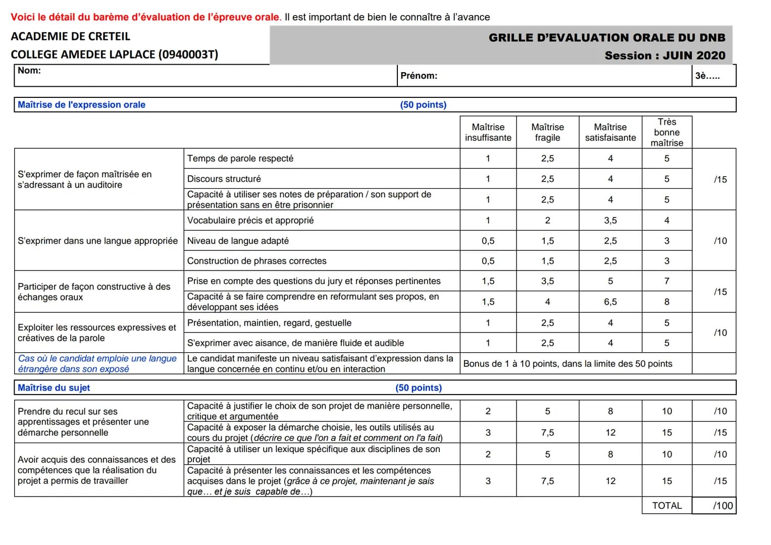 # L'EPREUVE ORALE DU DAB

GUIDE METHODOLOGIQUE 2020

OBJECTIFS DE L'EPREUVE

Une épreuve obligatoire notée sur 100 points.
L'épreuve consist