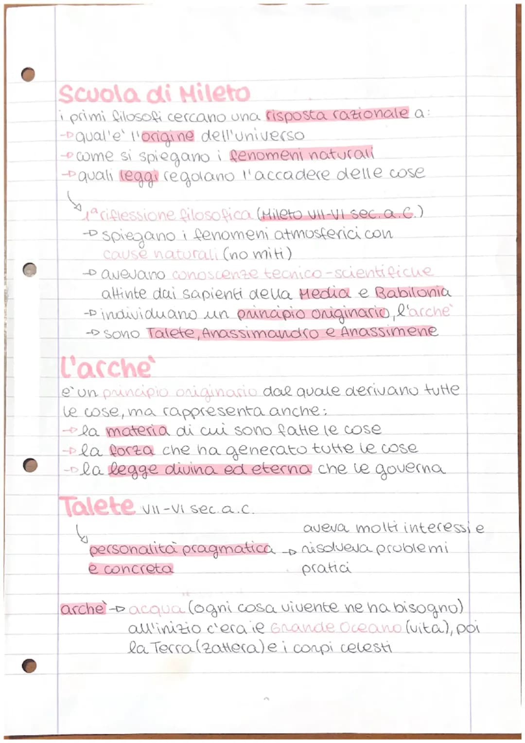 Scuola di Mileto
i primi filosofi cercano una risposta razionale a:
-qual'e l'origine dell'universo
ome si spiegano i fenomeni naturali
→qua
