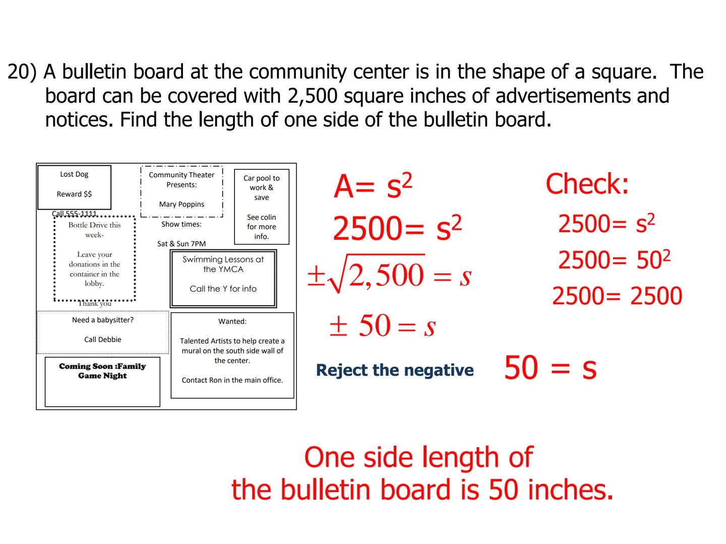 # Lesson 8.9
Square Roots and Cube Roots
Square Root- A square root of a number is one of its two equal factors.
Symbols: $x^2 = x \cdot x$,