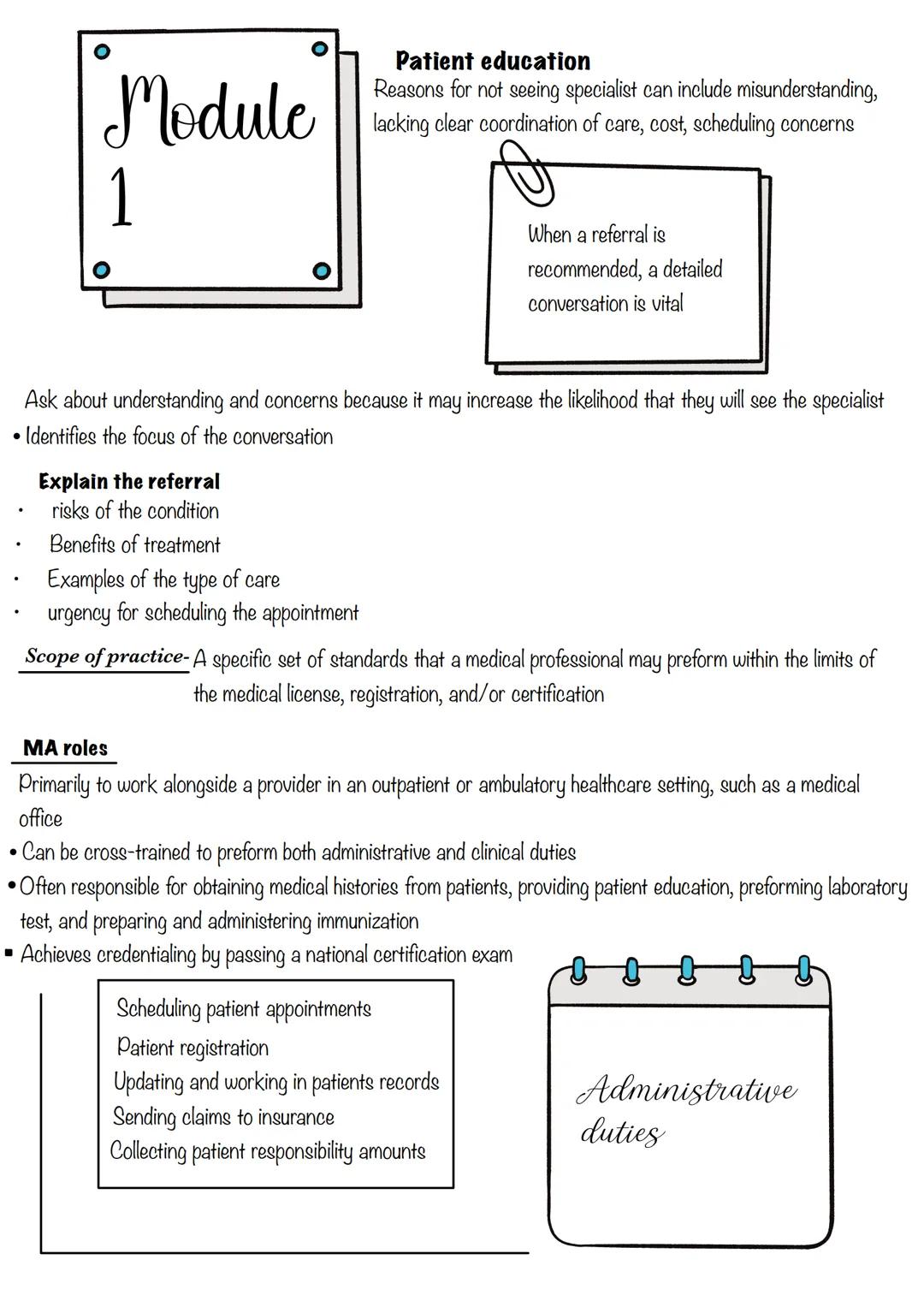 # Module
1

Patient education
Reasons for not seeing specialist can include misunderstanding,
lacking clear coordination of care, cost, sche