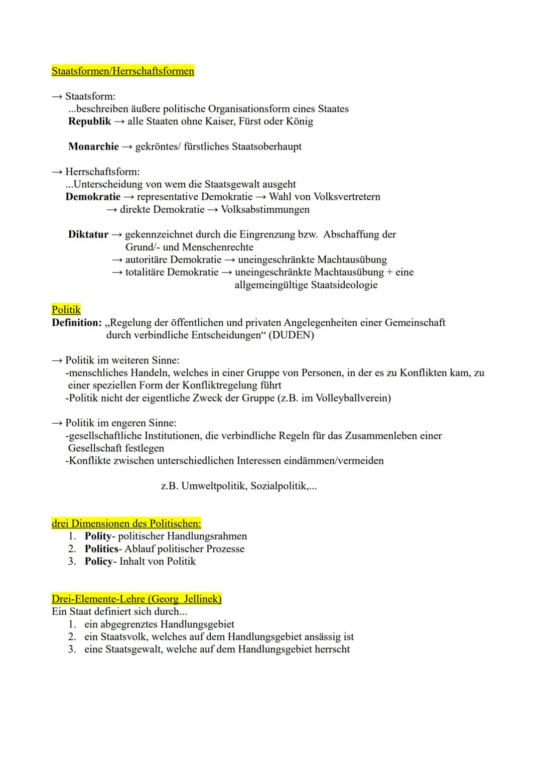 Politik-Test
Lernzettel
21.09.2020

Demokratie:
Definition: Eine Demokratie (griech. demos→ Volk; kratein herrschen) ist
eine Herrschaftsfor