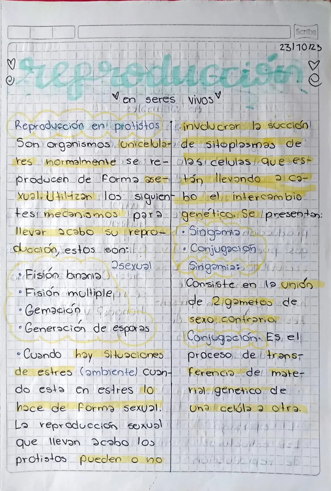 27000/23-3/Oct/23 Mateng: Biologia"
Scribe
# reproduccion
* en seres vivos
No se pueden reproducir
diferentes especies,
debido a que no tien