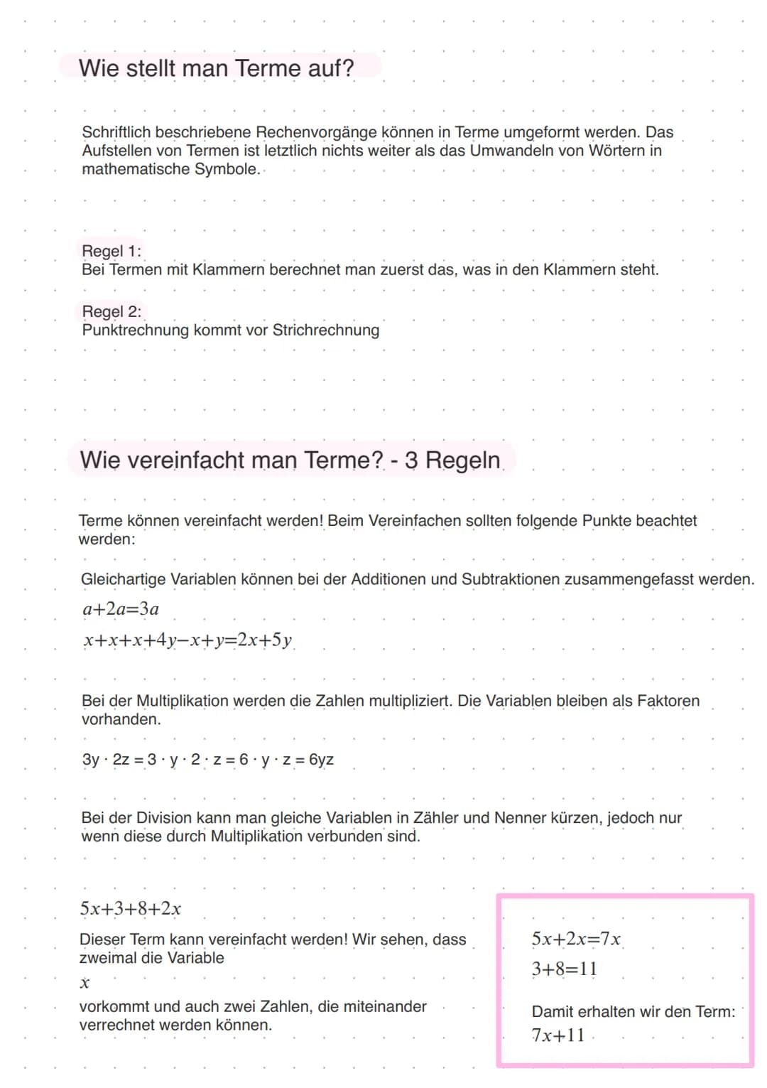 # Wie stellt man Terme auf?

Schriftlich beschriebene Rechenvorgänge können in Terme umgeformt werden. Das
Aufstellen von Termen ist letztli
