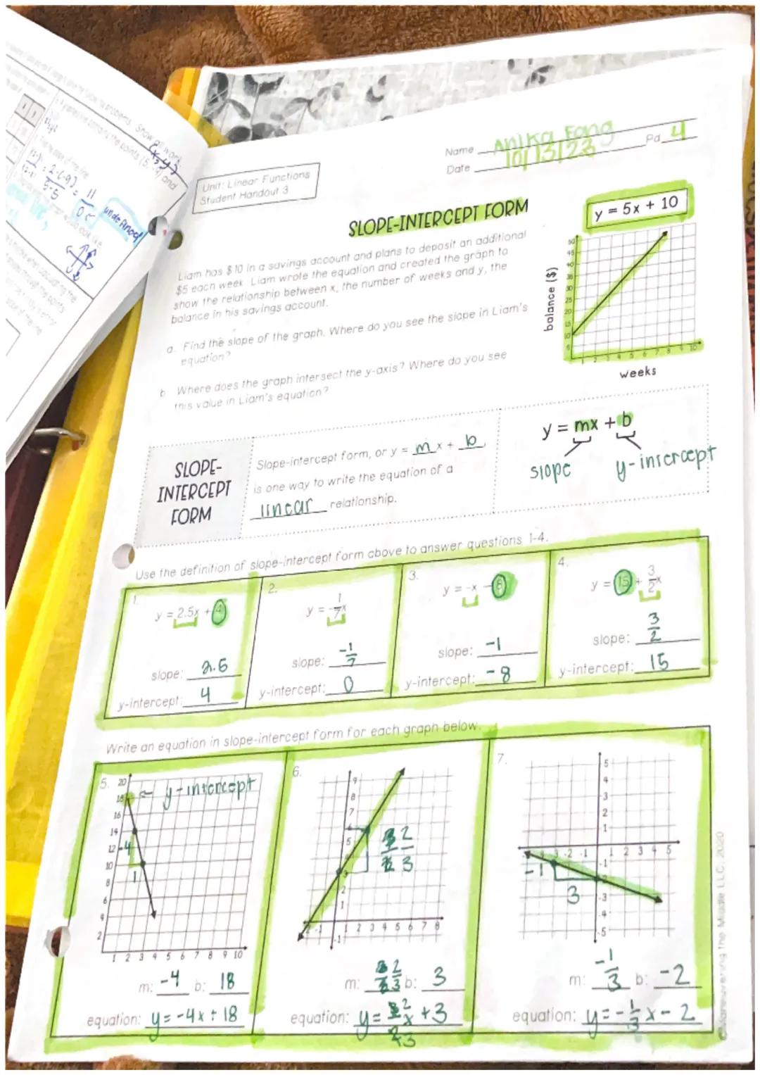 ~> straight lino
linear Function
Unit: Linear Functions
Student Handout 1
FCx7 = 2 + ①
Name
Date
SLOPE AND RATE OF CHANGE
(same thing)
Pd
Je