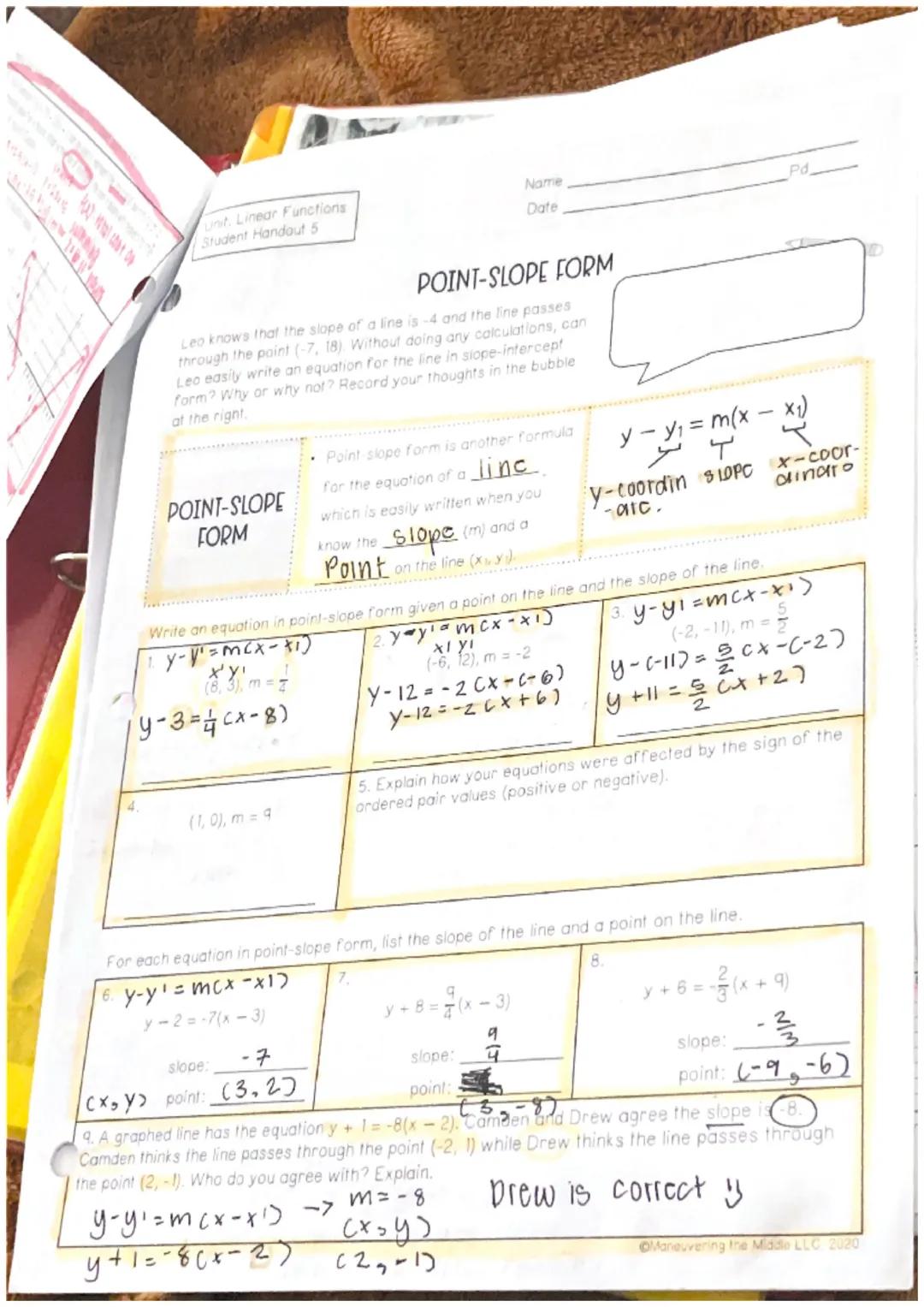 ~> straight lino
linear Function
Unit: Linear Functions
Student Handout 1
FCx7 = 2 + ①
Name
Date
SLOPE AND RATE OF CHANGE
(same thing)
Pd
Je