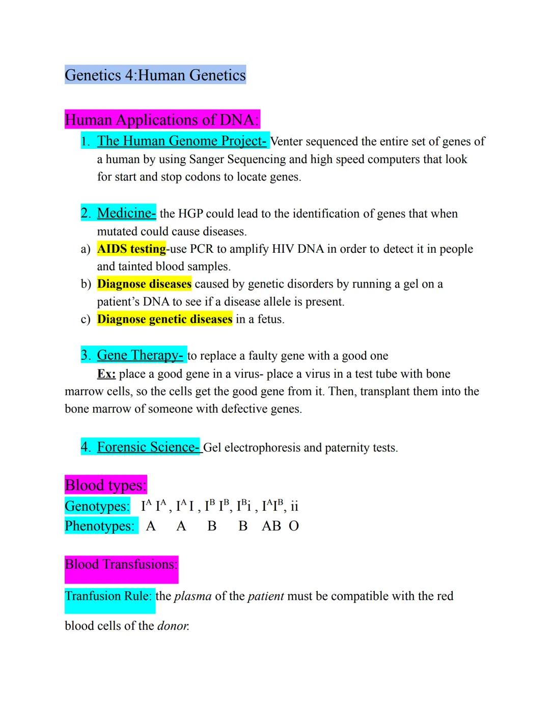 Genetics 4:Human Genetics

Human Applications of DNA:

1. The Human Genome Project- Venter sequenced the entire set of genes of
a human by u