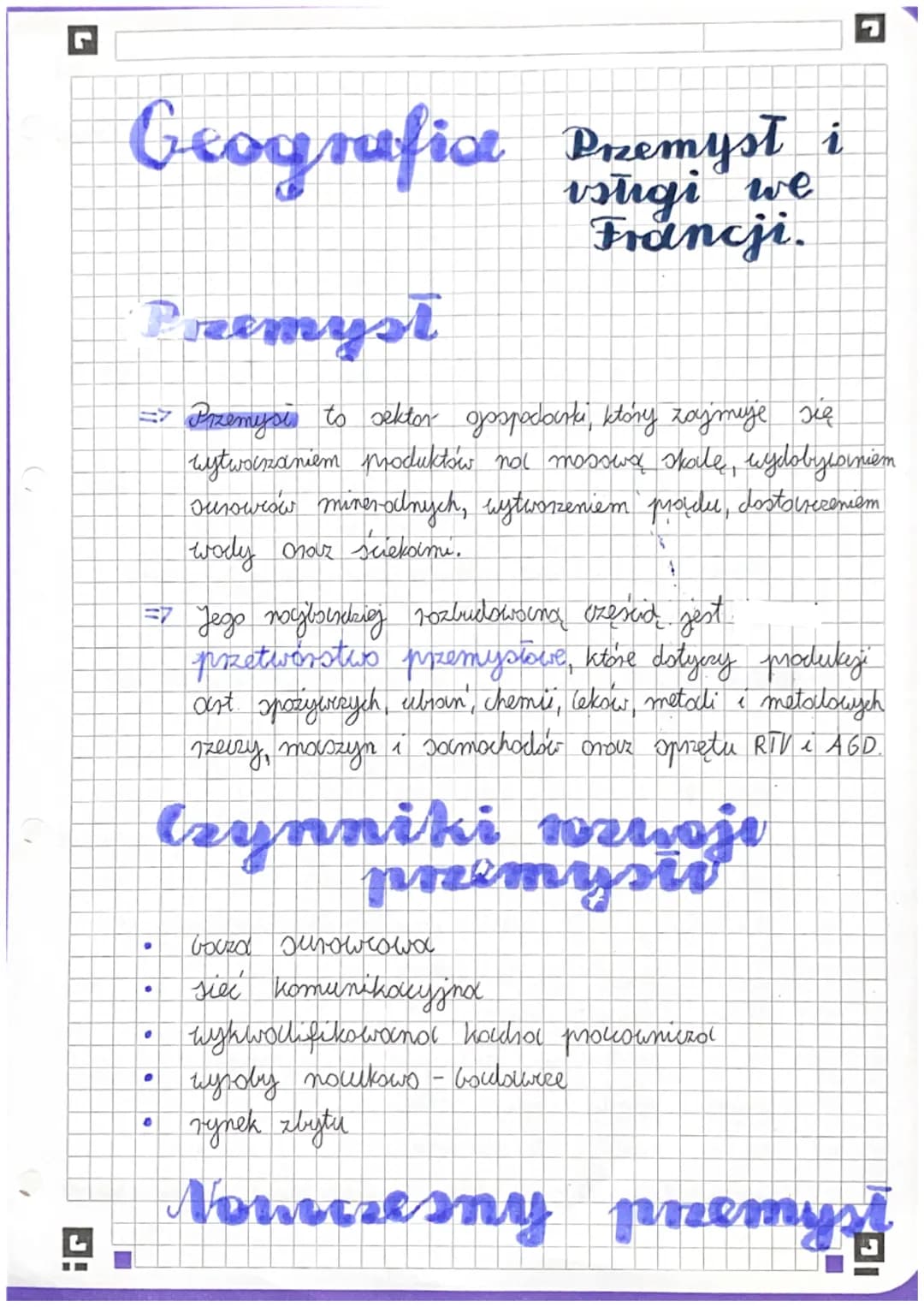 # Geografia Premysł i

# Premysł

0

vsługi we
Francji.

=> Przemysis to sektor gospodarki, który zajmuje się
zytwoczaniem produktów nal mos