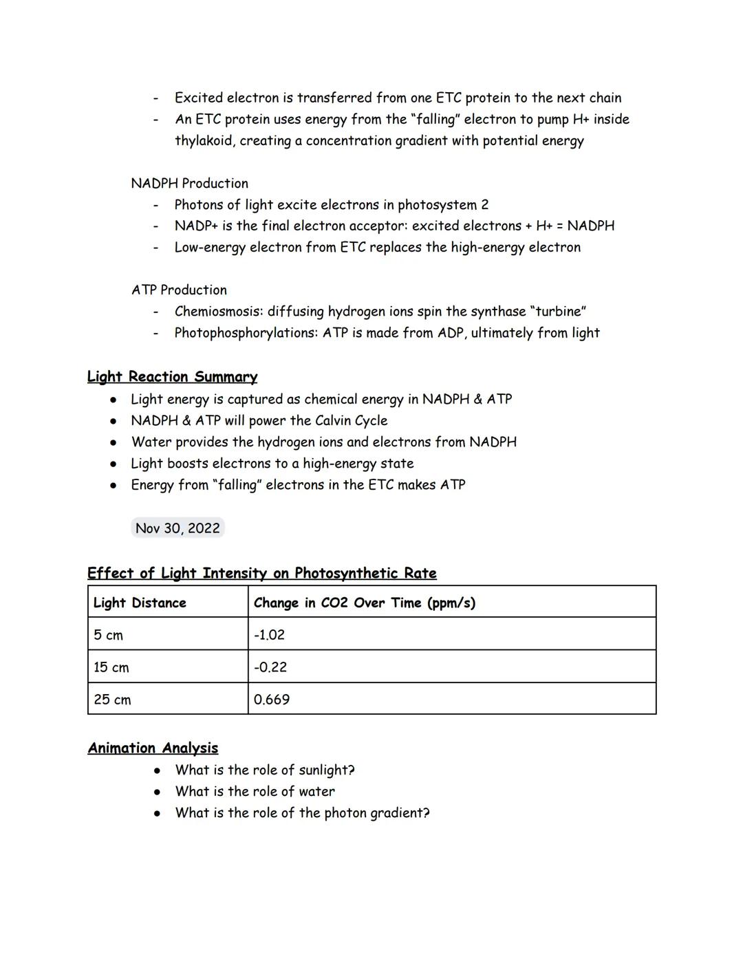Nov 14, 2022

Photosynthesis
*   Over 450 million years ago
*   Two forms of reactions
    *   Light independent
    *   Light-dependent
*  