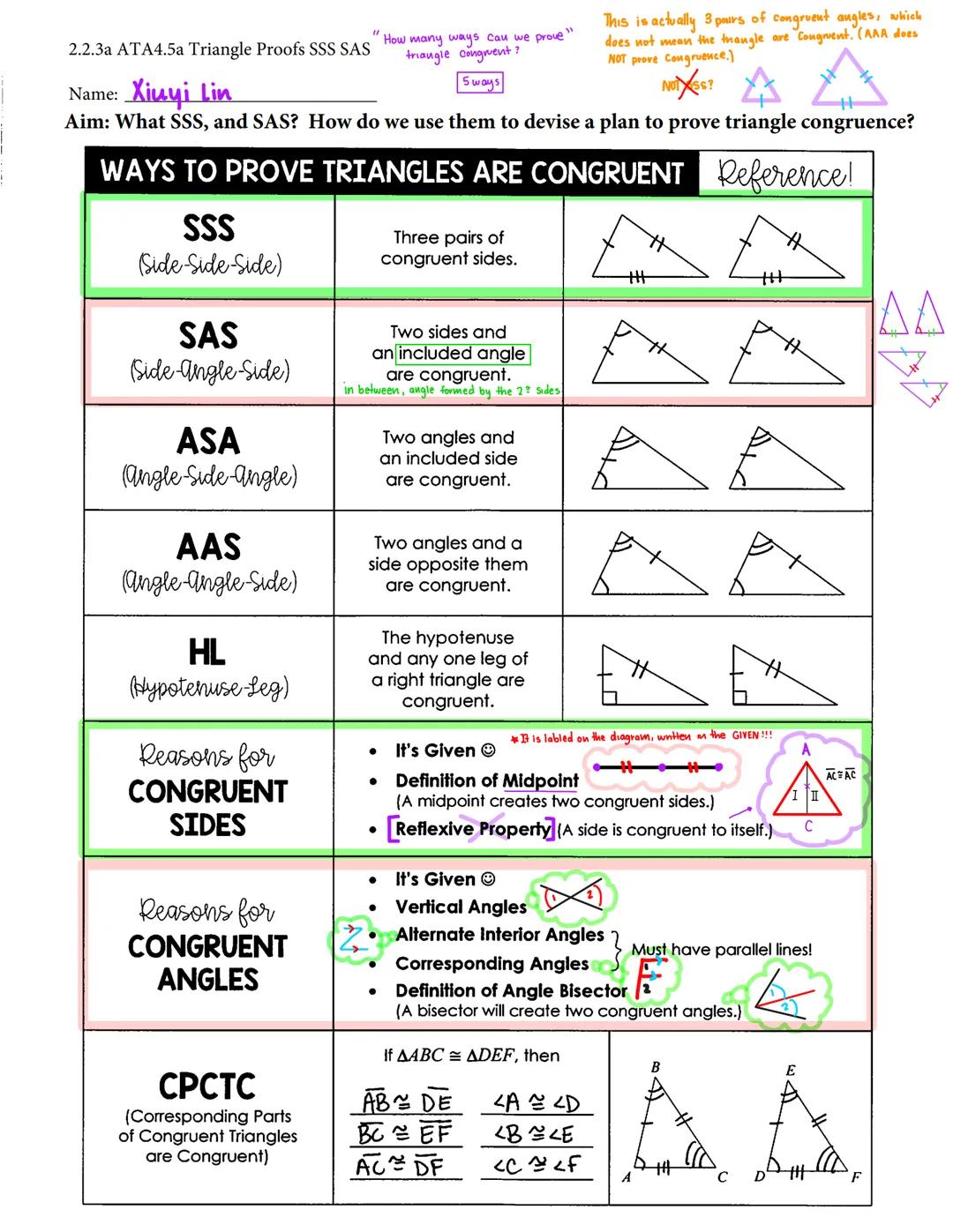 <h2 id="introduction">Introduction</h2>
<p>Triangle proofs SSS, SAS, and other methods can be used to prove triangles congruent. There are f