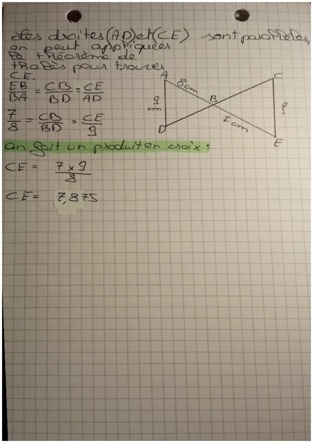 # Mathématiques
Le théorème de thatès
et sa réciproque

Le théorème de Rotès: exemple
de reduction.

Enoncer

Sur la Cigure si contre. On a 