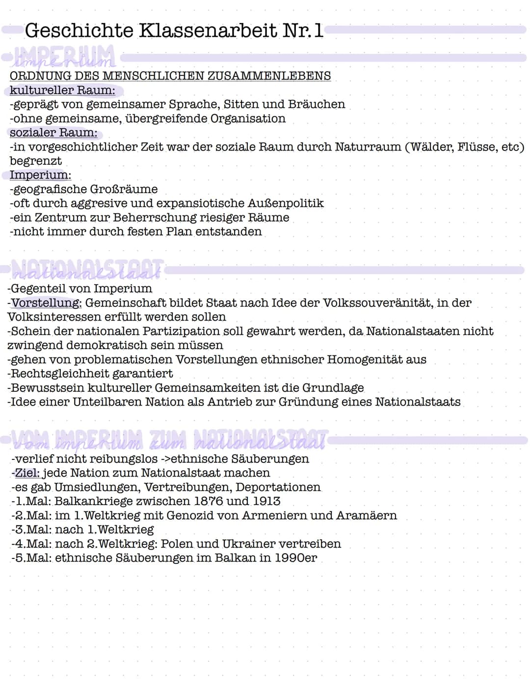 Geschichte Klassenarbeit Nr.1

-IMPERIUM
ORDNUNG DES MENSCHLICHEN ZUSAMMENLEBENS
kultureller Raum:
-geprägt von gemeinsamer Sprache, Sitten 