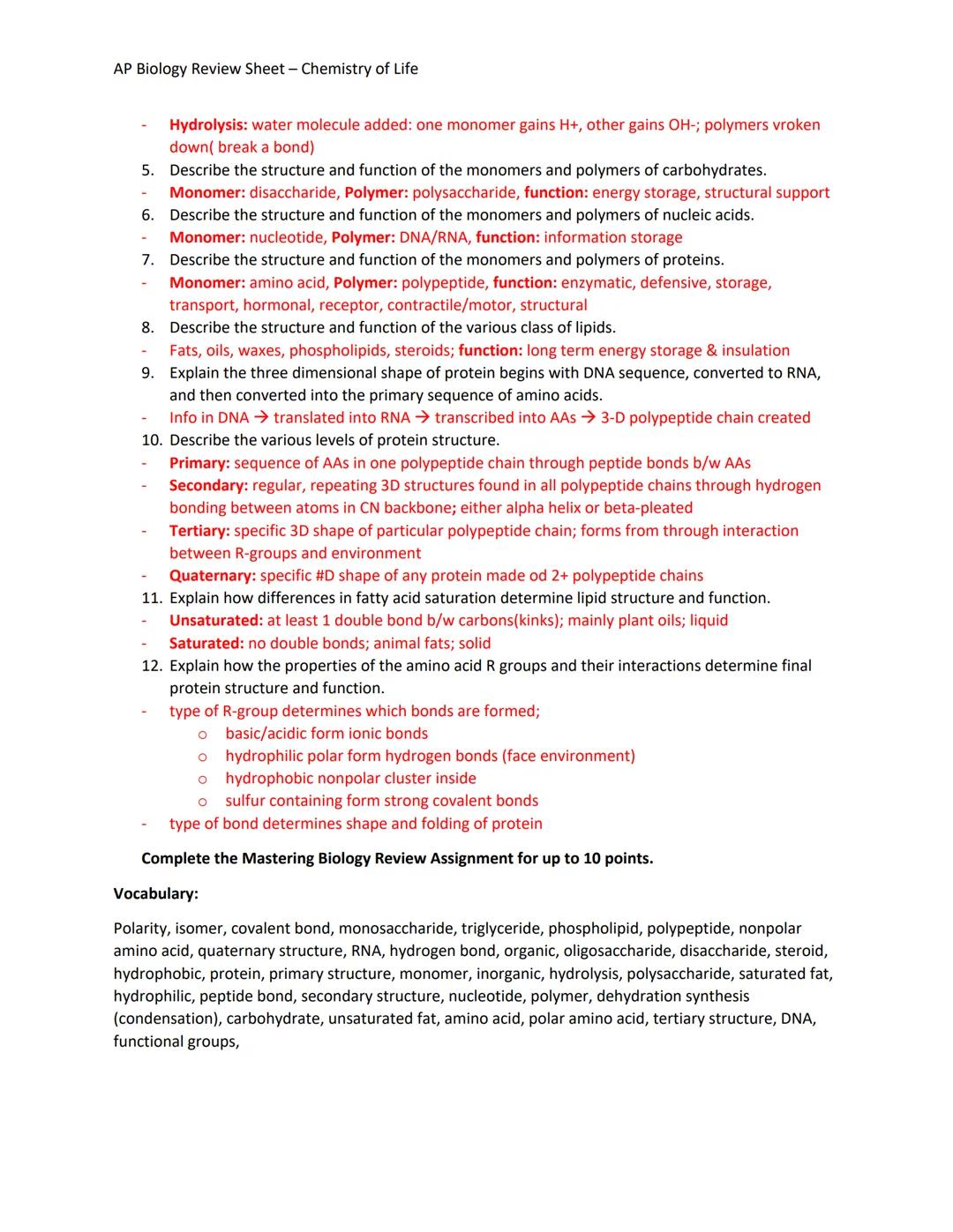 # AP Biology Review Sheet - Chemistry of Life

Chapter 2 Chemistry and Water (Use the Study Area for your book)

READ CHAPTER 2 - E-text. / 