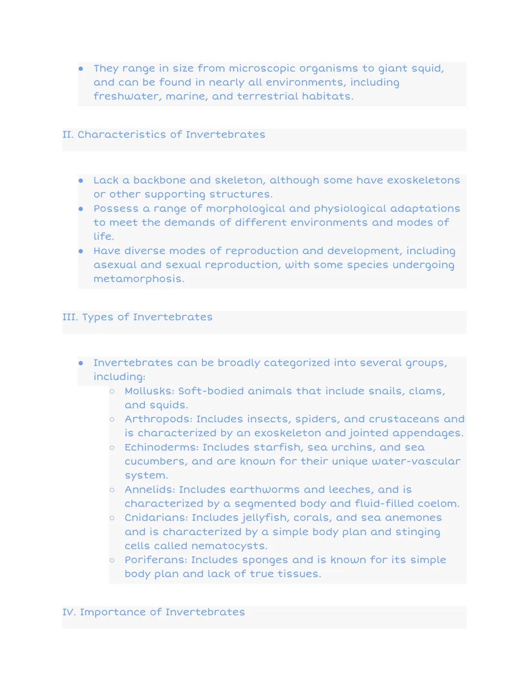 # Notes on Invertebrates

Animals without backbones

freshwater sponge
sea anemone
earthworm
centipede
dugesia (planaria)
sea gooseberry
fly