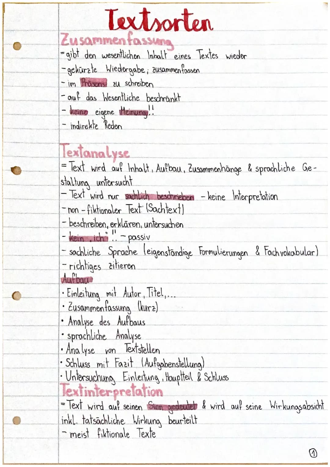 # Textsorten

Zusammenfassung
- gibt den wesentlichen Inhalt eines Textes wieder
-gekürzte Wiedergabe; zusammenfassen
-im Präsens zu schreib