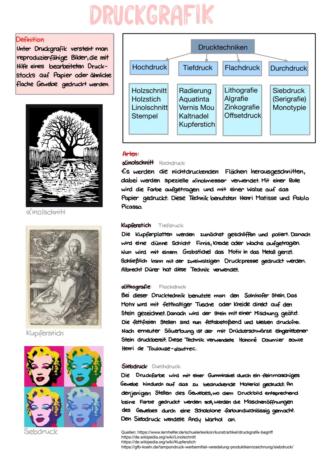 # DRUCKGRAFIK

Definition
Unter Druckgrafik versteht man
reproduzierfähige Bilder, die mit
Hilfe eines bearbeiteten Druck-
Stocks auf Papier
