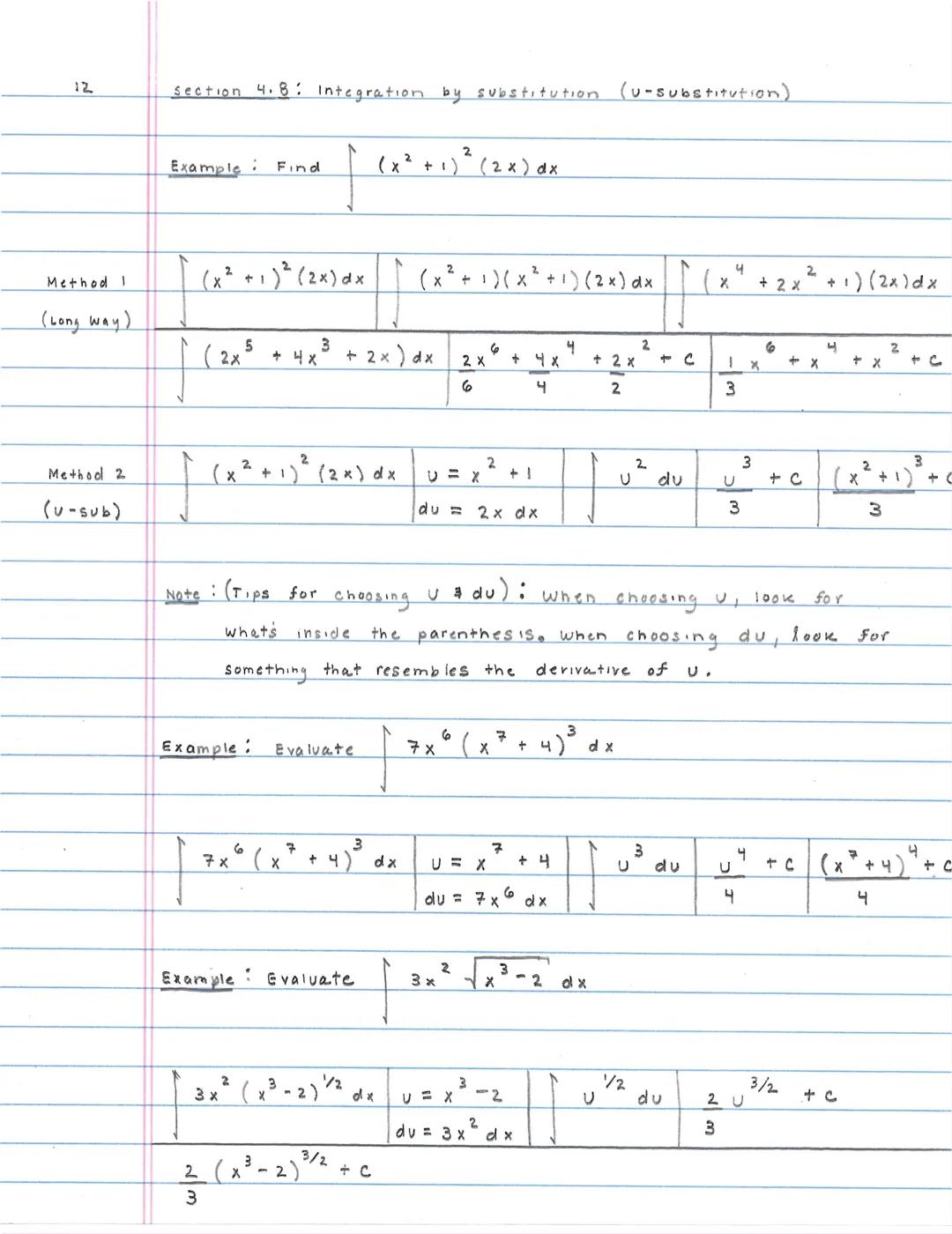12
Section 4.8: Integration by substitution (u-substitution)
Example Find
$
\int (x^2 + 1)^2 (2x) dx
$
Method I
$
\int (x^2+1)^2 (2x)dx
$
$
