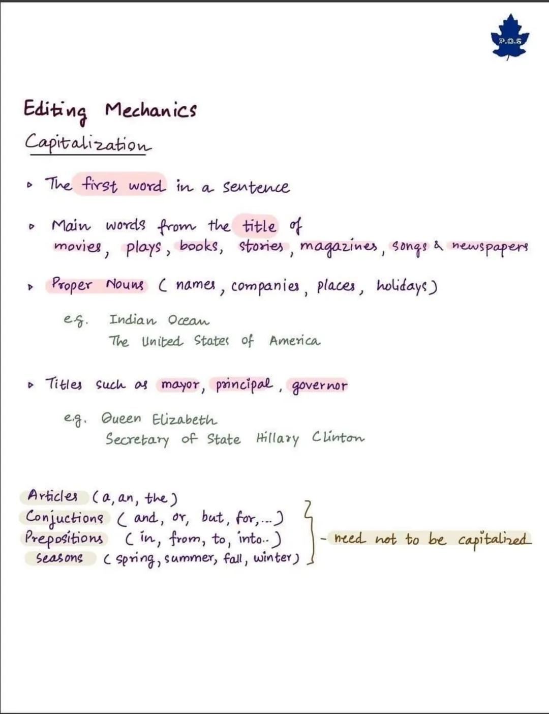 # Editing Mechanics

## Capitalization

- The first word in a sentence

- Main words from the title of
movies, plays, books, stories, magazi