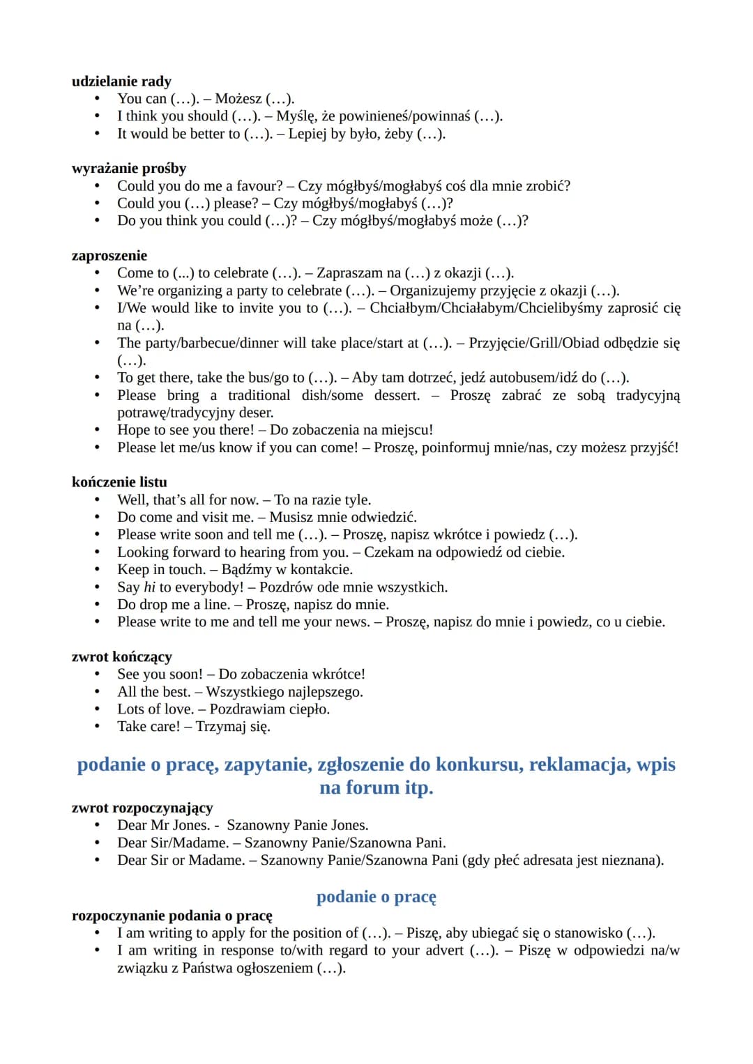 # Przydatne zwroty: wypowiedź pisemna z języka angielskiego
list prywatny, e-mail, wpis na blogu

## zwroty rozpoczynające

- Hi Susan. - Cz