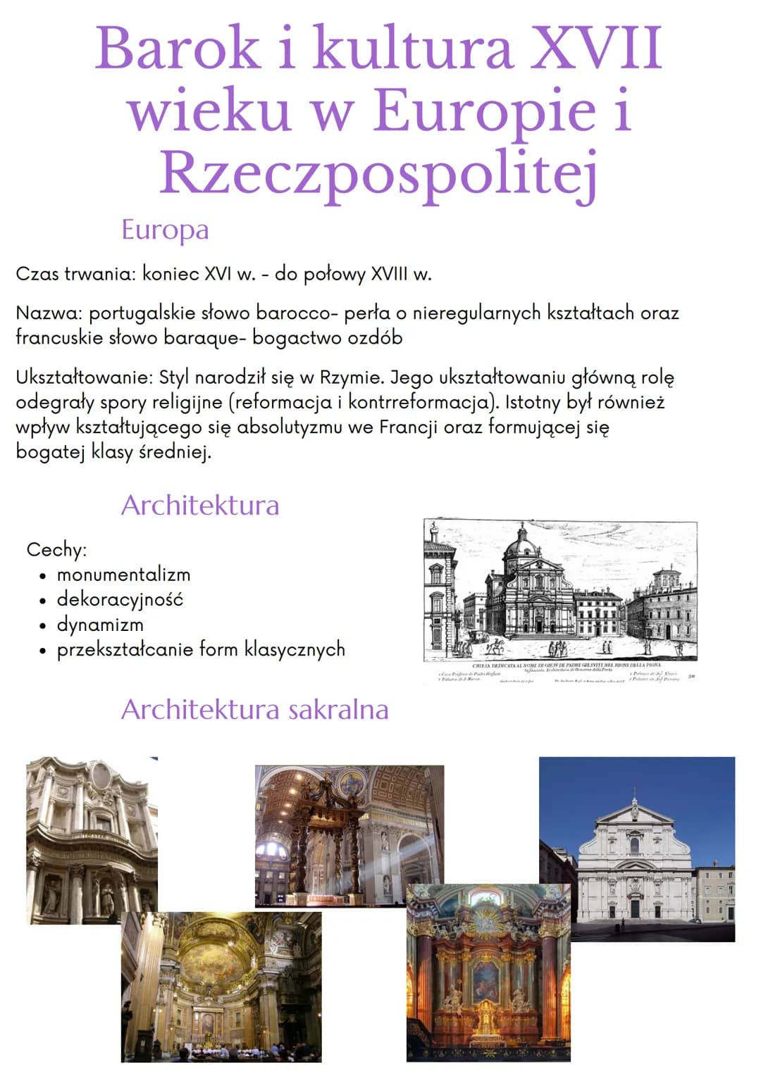 # Barok i kultura XVII
wieku w Europie i
Rzeczpospolitej

Europa

Czas trwania: koniec XVI w. - do połowy XVIII w.

Nazwa: portugalskie słow