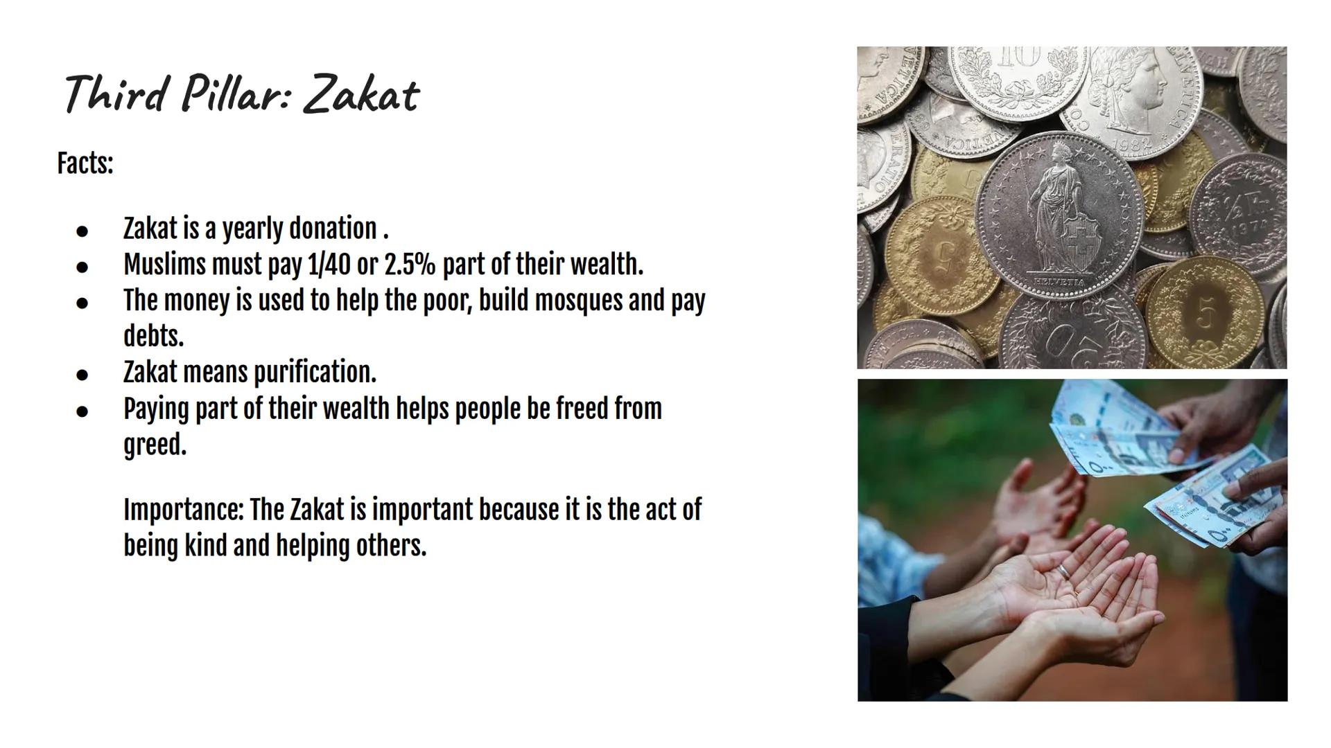 # 5 PILLARS OF ISLAM First Pillar: Shahadah

Facts:

•	Shahadah is the profession of faith.
•	Muslims recite the Shahada “There is no God bu