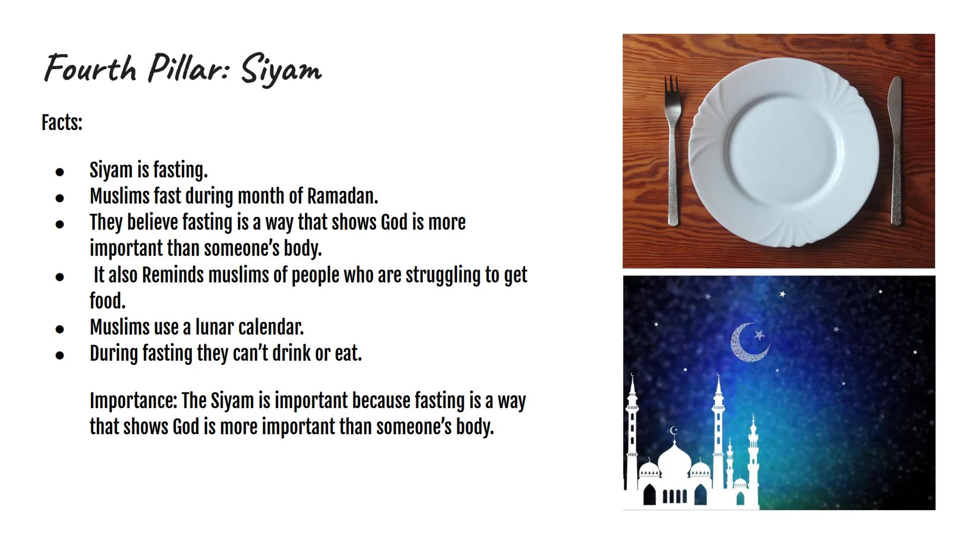 # 5 PILLARS OF ISLAM First Pillar: Shahadah

Facts:

•	Shahadah is the profession of faith.
•	Muslims recite the Shahada “There is no God bu