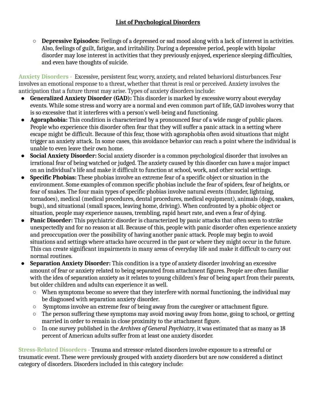 # List of Psychological Disorders

The following list is the latest edition of the diagnostic manual is the DSM-5(2013) includes some of the