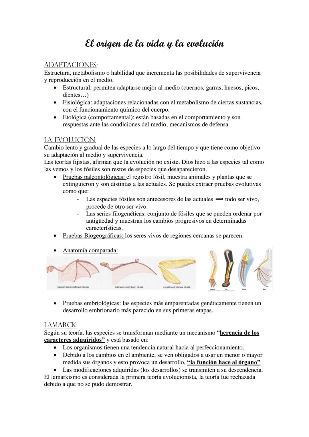 # El origen de la vida y la evolución

ADAPTACIONES:
Estructura, metabolismo o habilidad que incrementa las posibilidades de supervivencia
y