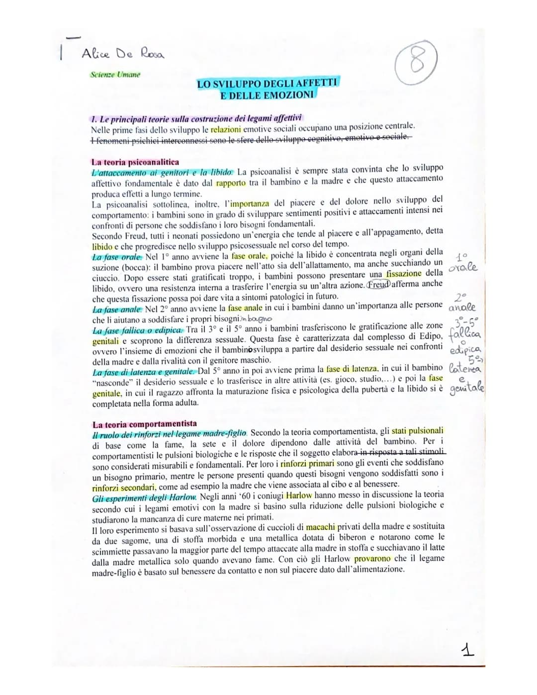 Alice De Rosa
Scienze Umane

LO SVILUPPO DEGLI AFFETTI
E DELLE EMOZIONI

1. Le principali teorie sulla costruzione dei legami affettivi
Nell
