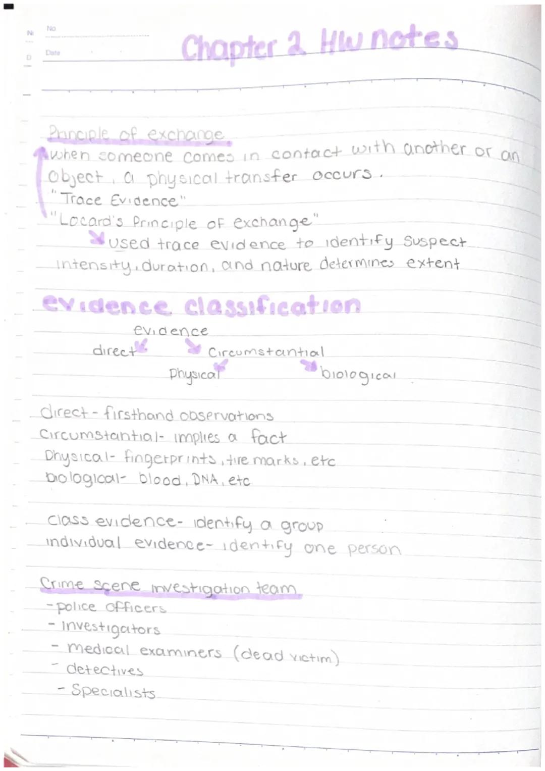 No
Date
# Chapter 2. HW notes

# Principle of exchange
when someone comes in contact with another or an
Object, a physical transfer occurs.
