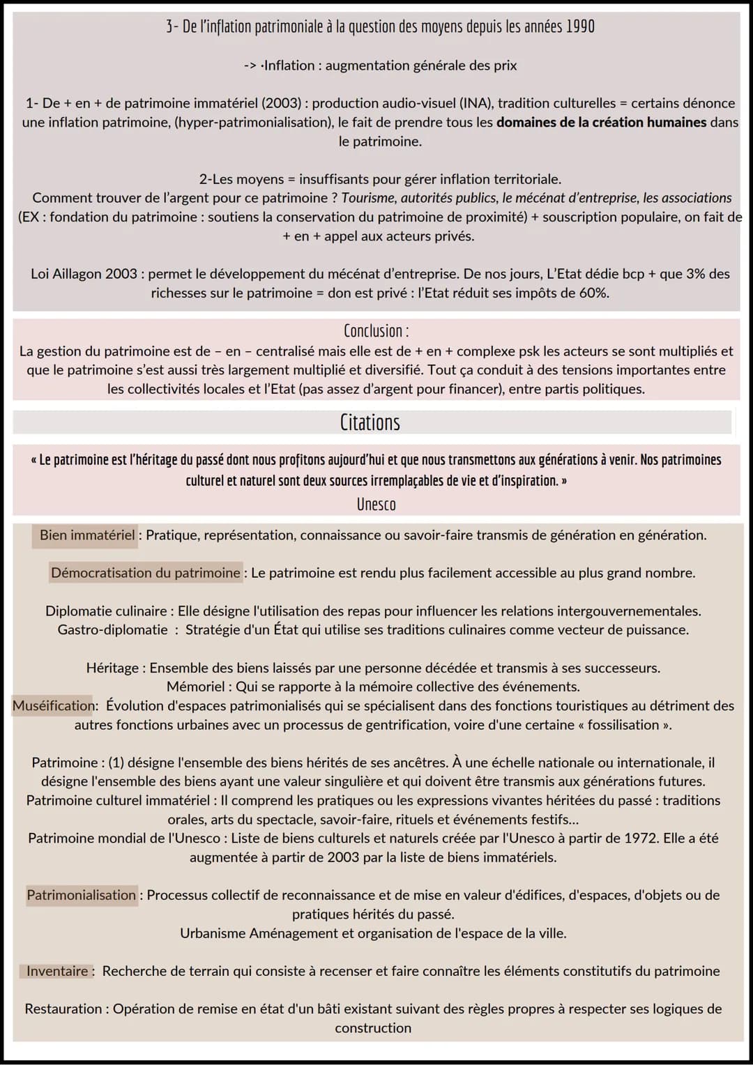 fiches révision
# Identifier, valoriser et protéger le patrimoine

## Quels sont les enjeux du patrimoine aujourd'hui ?
Chapitre introductif