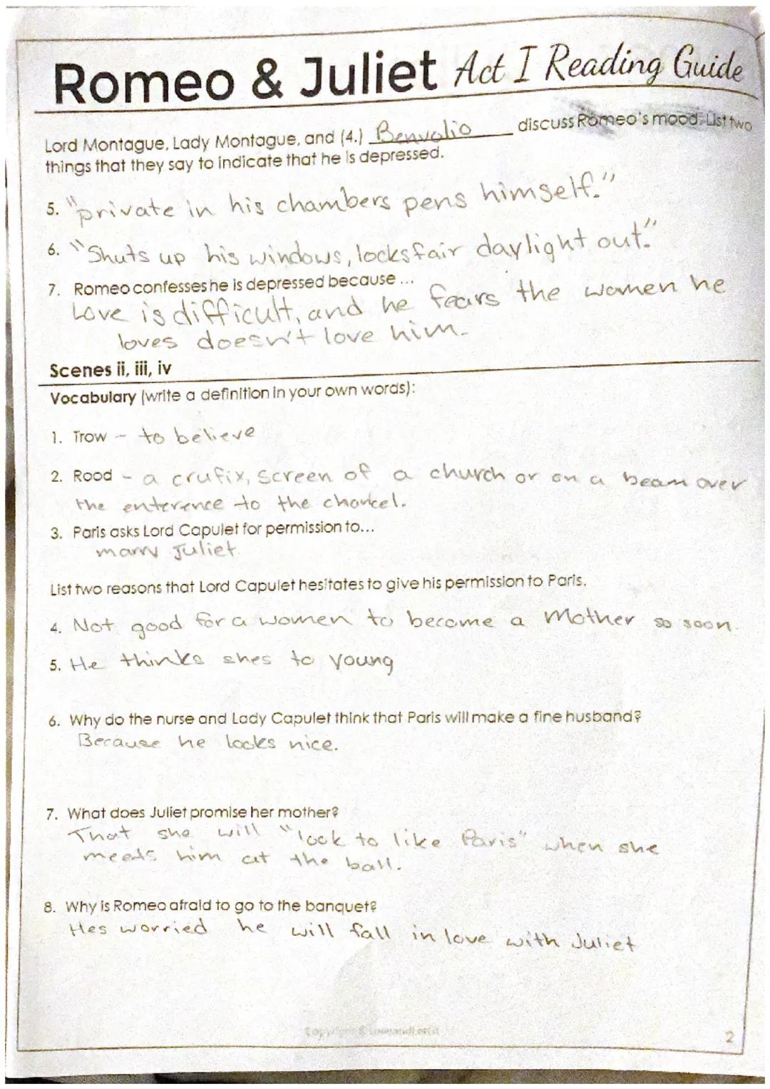 # Romeo & Juliet Act I Reading Guide
Name

50/50

Characters: Write a brief description of each character including personality traits and t