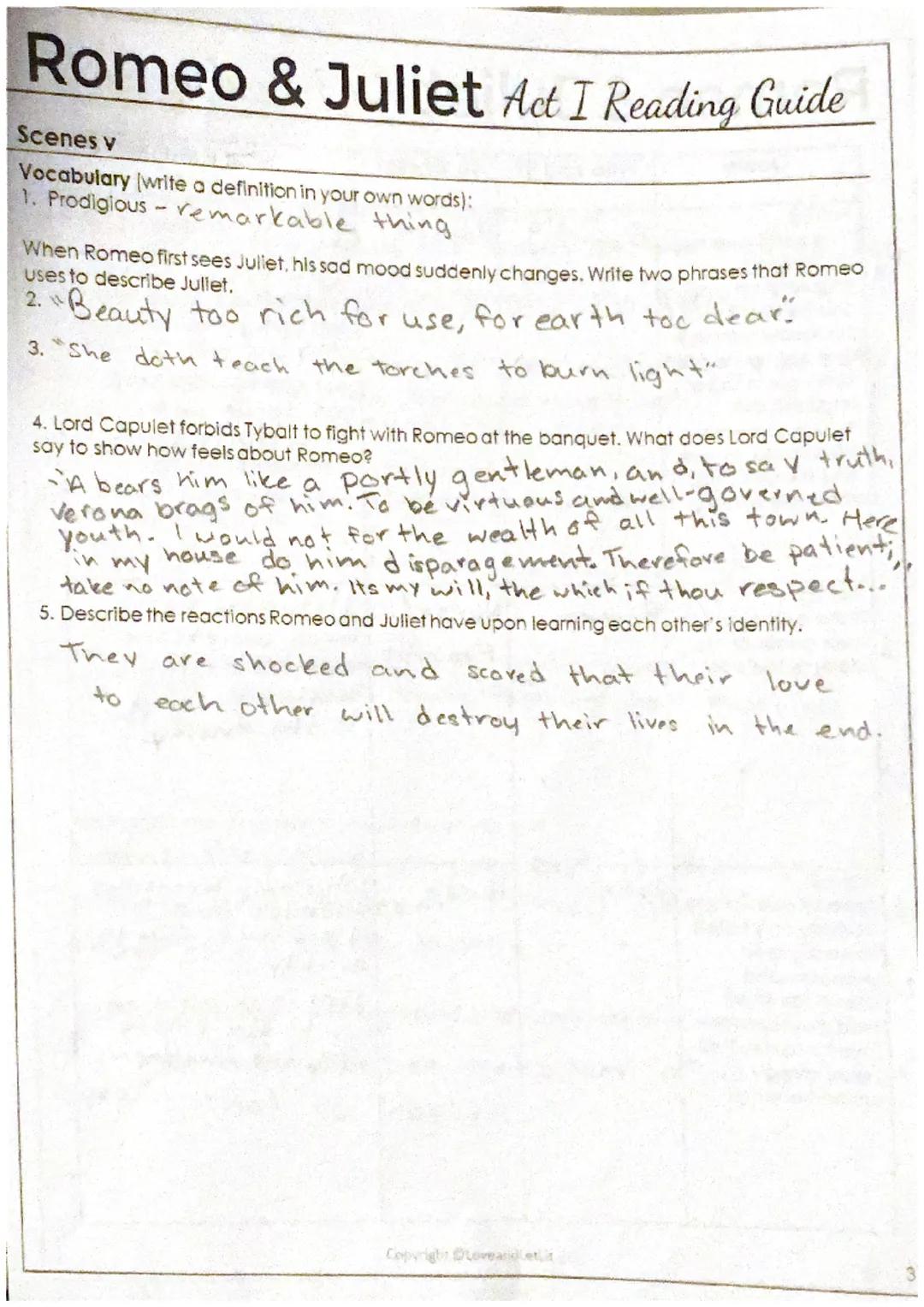 # Romeo & Juliet Act I Reading Guide
Name

50/50

Characters: Write a brief description of each character including personality traits and t