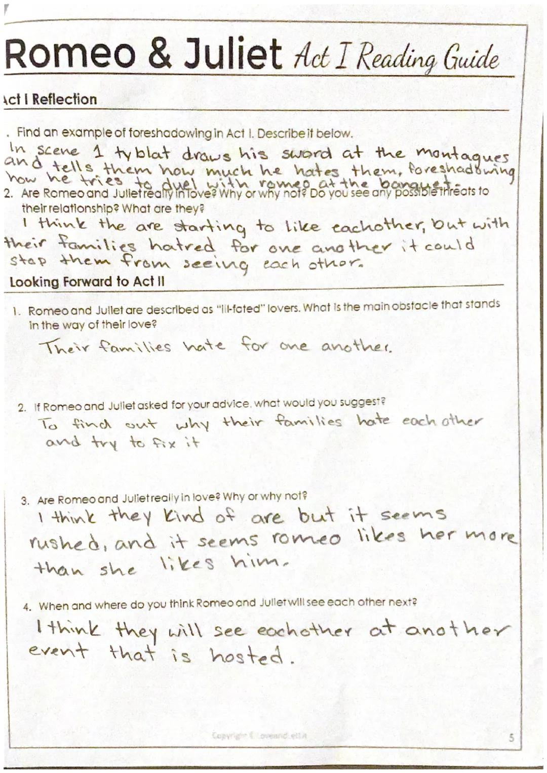 # Romeo & Juliet Act I Reading Guide
Name

50/50

Characters: Write a brief description of each character including personality traits and t