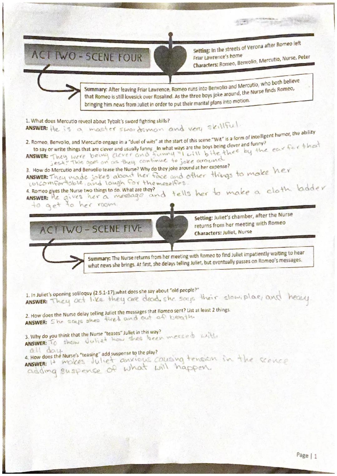 # Romeo & Juliet Act I Reading Guide
Name

50/50

Characters: Write a brief description of each character including personality traits and t