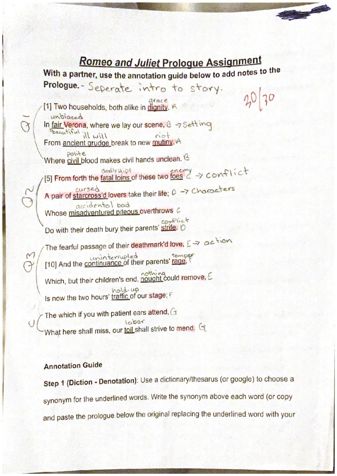 # Romeo & Juliet Act I Reading Guide
Name

50/50

Characters: Write a brief description of each character including personality traits and t