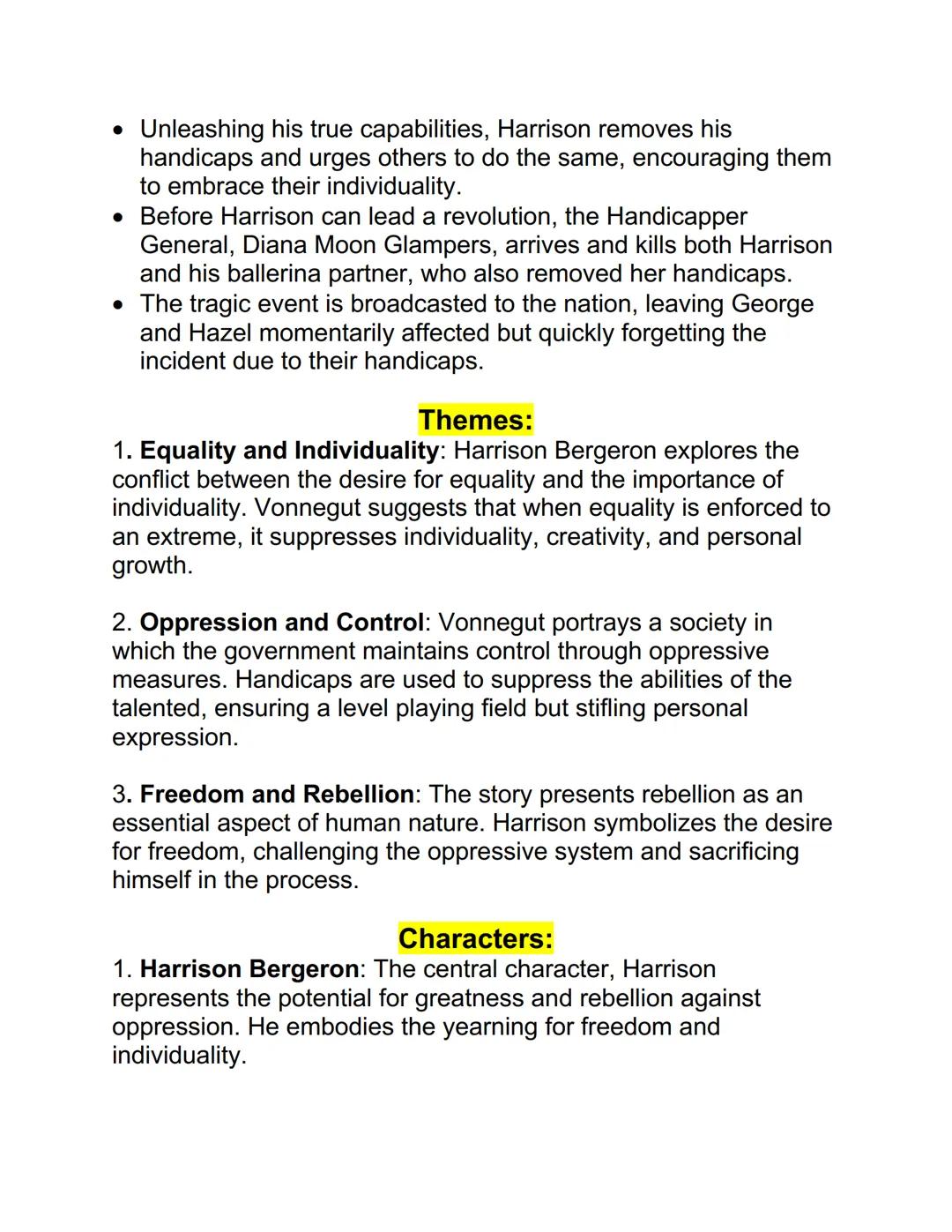 # Title: Harrison Bergeron by Kurt Vonnegut: A Literary
Analysis

## Introduction:

*   Harrison Bergeron, a short story written by Kurt Von