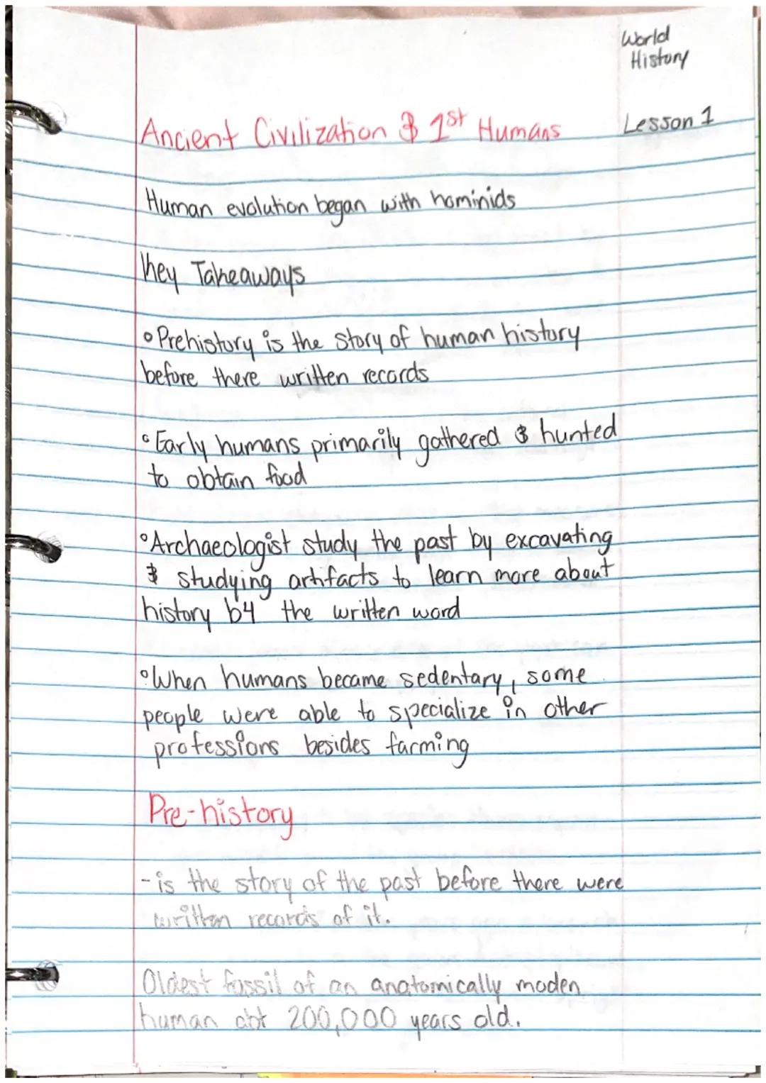 Ancient Civilization & 1st Humans

Human evolution began with hominids

They Takeaways

• Prehistory is the story of human history
before th