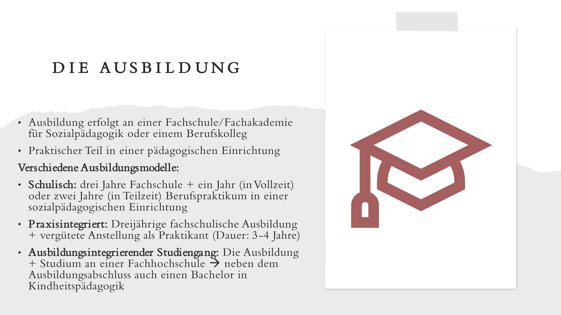 Der Beruf von

ERZIEHERN/ERZIEHERINNEN # THEMEN UNSERER PRÄSENTATION

*   Voraussetzungen für den Beruf
*   Die Ausbildung (Dauer, Lerninhal