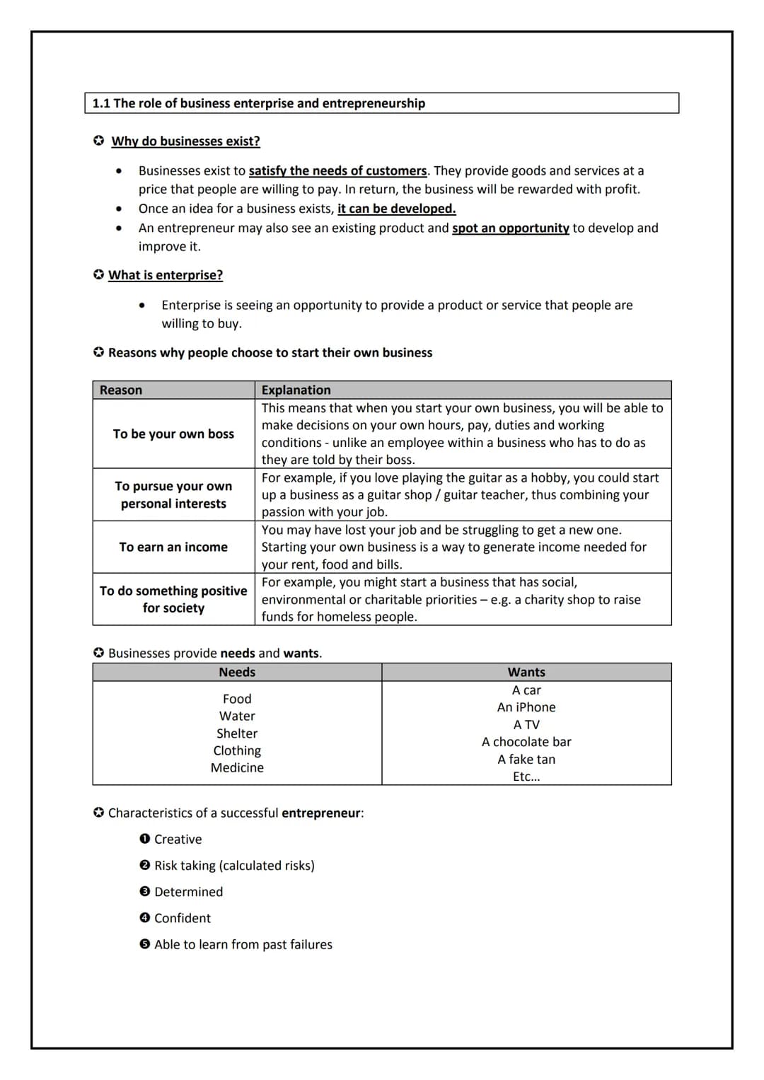 # Paper 1 Revision

## Section 1: Business activity

1.1The role of business enterprise and entrepreneurship

1.2 Business planning

1.3 Bus