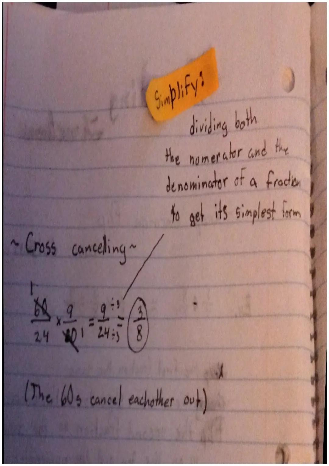 # Dividing Fractions

~Keep Change Flip~
basic division

Ex. $\frac{1}{4} \div \frac{8}{9} = \frac{1}{4} \times \frac{9}{8} = \frac{9}{32}$
