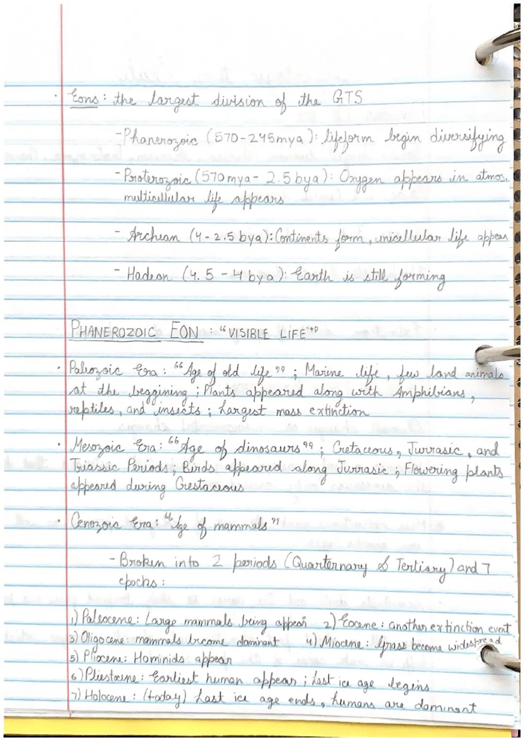 14
# Geologia tine Scale
DIVISIONS OF TIME:
- Cons: largest division (Hadean, Archesin, Boterozoic, Phanerzoic
- Peras: 2nd largest division