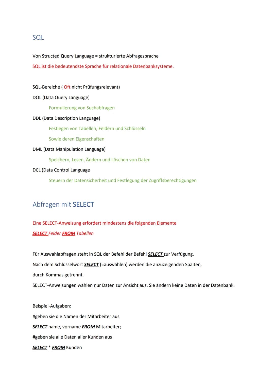 # Datenbank

Datenbanksprache SQL SQL

Von Structed Query Language = strukturierte Abfragesprache
SQL ist die bedeutendste Sprache für relat
