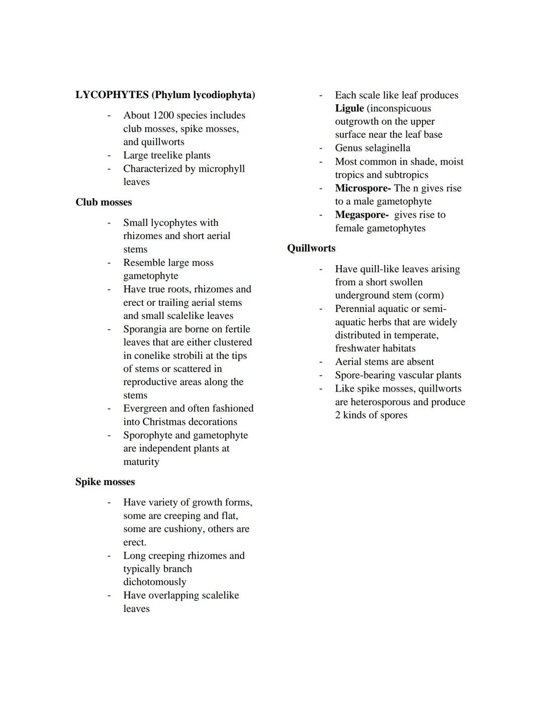 TRACHEOPHYTES (Vascular)
- Spore-bearing plants (Seedless)
- Seed bearing plants

Spore-bearing
- reproduce by forming spores
- has vascular