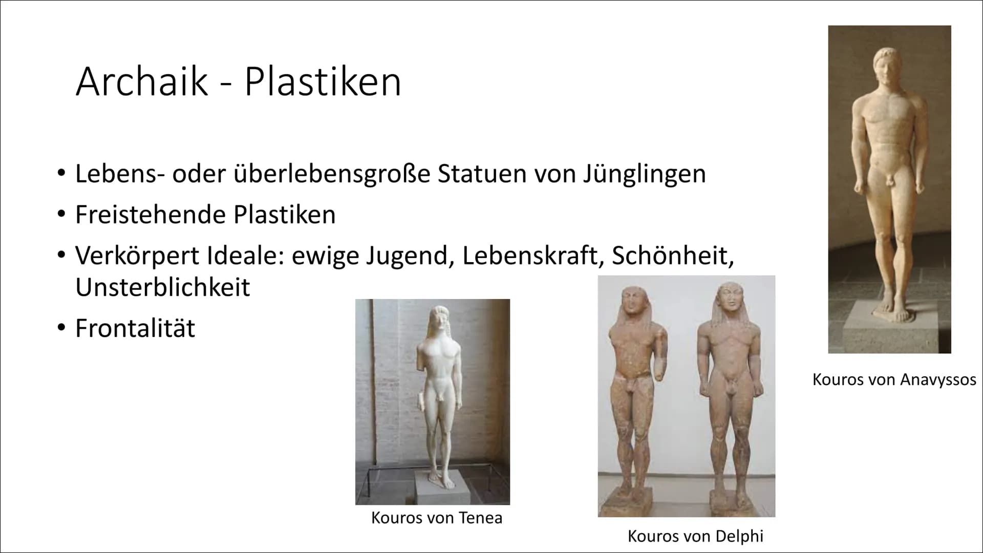 # Griechische Antike

und ihre Kunstperioden # Gliederung

- Griechische Antike
- Archaik
- Klassik
- Hellenismus
- Vergleich
- Menschenbild