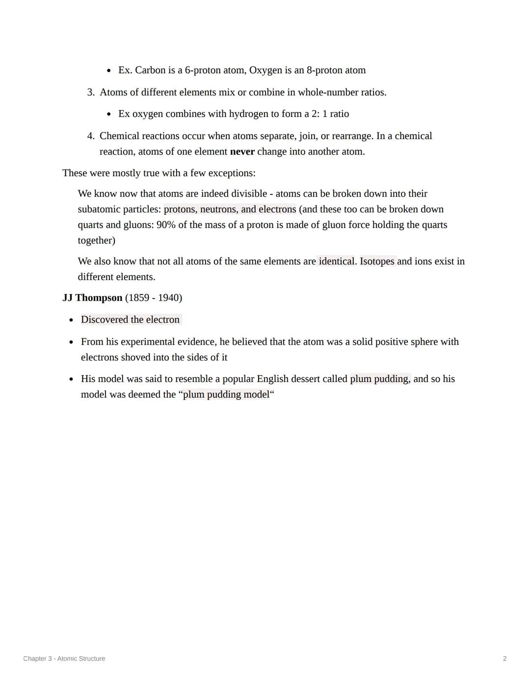 # Chapter 3 - Atomic Structure

History of Atoms

Democritus (400 B.C.) - Coined Atomos

*   Greek Philosopher

*   The first person to thin