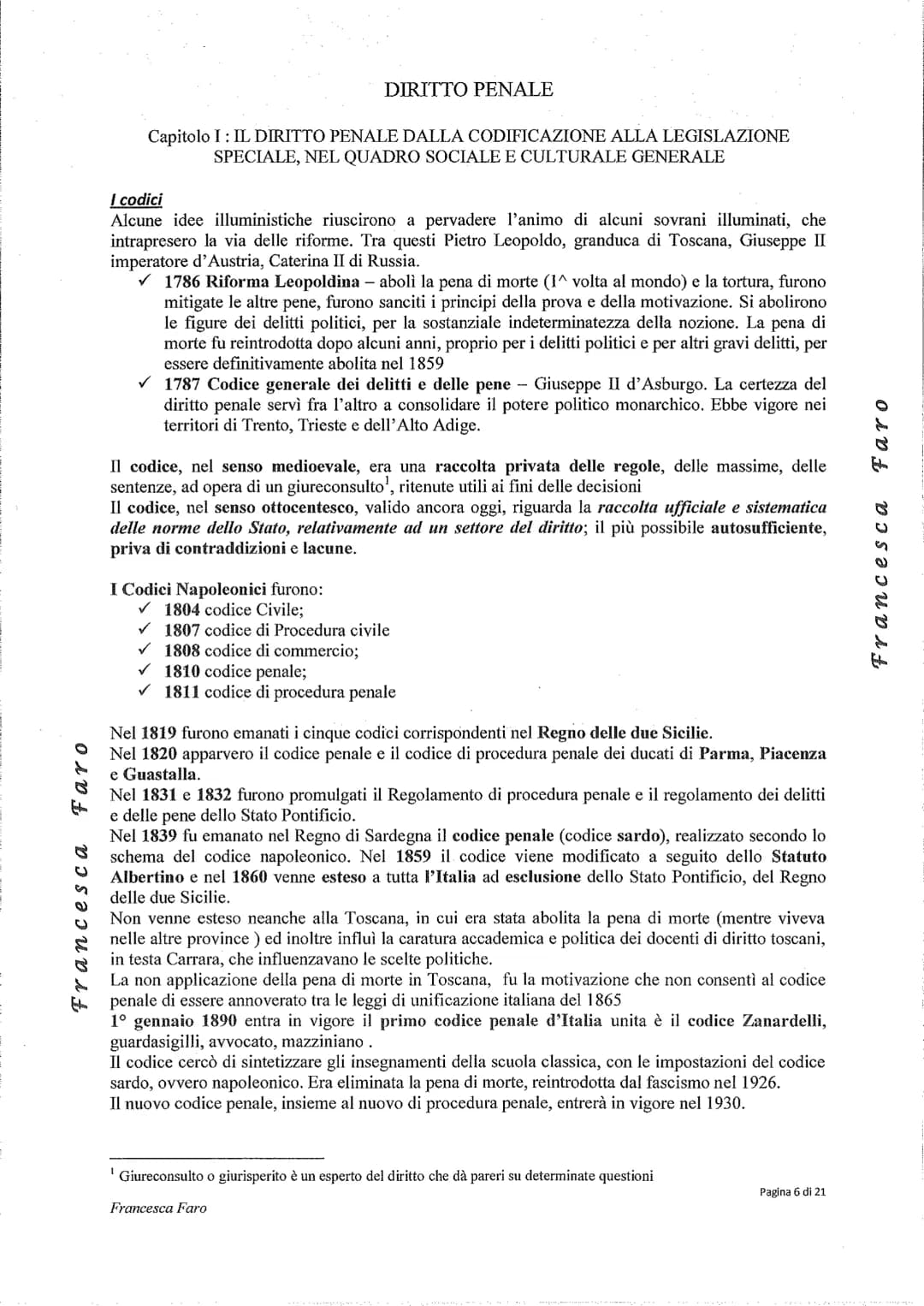 # DIRITTO PENALE

Capitolo I: IL DIRITTO PENALE DALLA CODIFICAZIONE ALLA LEGISLAZIONE
SPECIALE, NEL QUADRO SOCIALE E CULTURALE GENERALE

Pre