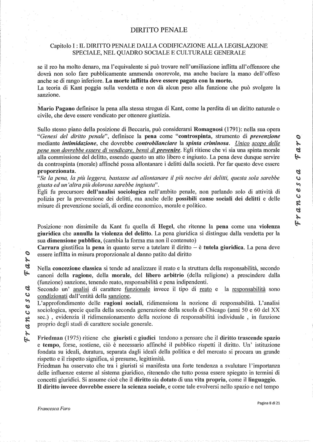 # DIRITTO PENALE

Capitolo I: IL DIRITTO PENALE DALLA CODIFICAZIONE ALLA LEGISLAZIONE
SPECIALE, NEL QUADRO SOCIALE E CULTURALE GENERALE

Pre