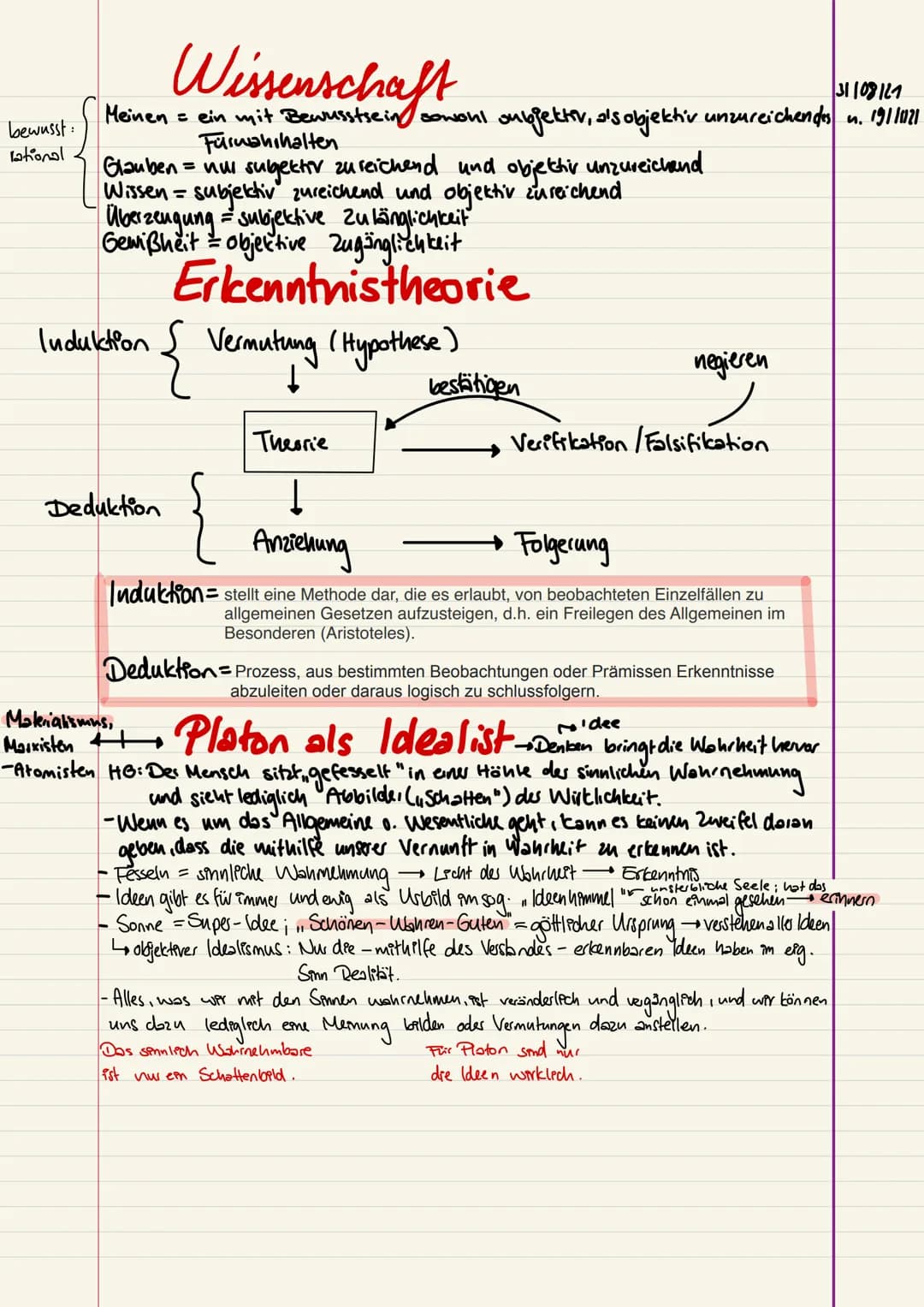 # Platon - Höhengkichnis - Ideenkhre

-Die Seele ist das Retue, Schöne, Wahre $\rightarrow$ übberbewertet

- Körpes wird abgewestet, well de